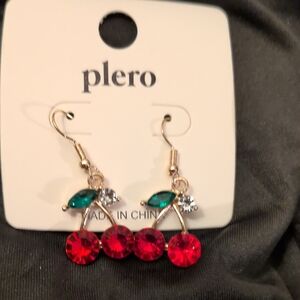 Red and Green Crystal Cherry Earrings